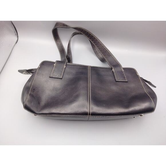 Fossil Black Leather Shoulder Satchel Purse Bag 6"X12" - Picture 1 of 8